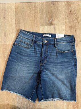 Nine West Medium Blue Denim Boyfriend Shorts with Frayed Hem
